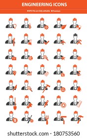 Engineering icon set,Orange version,vector