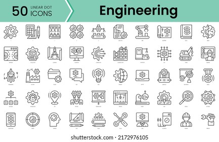 engineering Icons bundle. Linear dot style Icons. Vector illustration