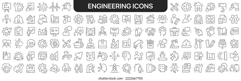Colección de iconos de ingeniería en negro. Un gran conjunto de iconos para el diseño. Iconos lineales del vector