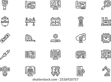A coleção de ícones de engenharia é uma ilustração vetorial com traçado editável.