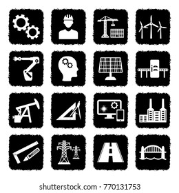 Engineering Icons. Grunge Black Flat Design. Vector Illustration. 