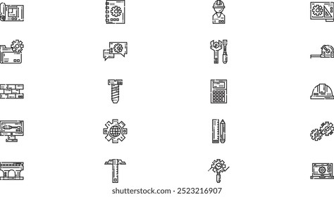 Ícones de engenharia Coleção de ícones vetoriais de alta qualidade com traço editável. Ideal para projetos profissionais e criativos.