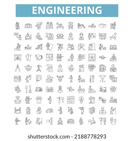 Engineering icons, line symbols, web signs, vector set, isolated illustration