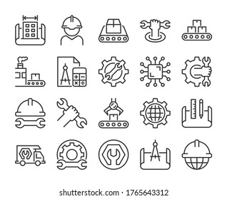 Engineering icons. Engineering and Manufacturing line icon set. Vector illustration. Editable stroke.