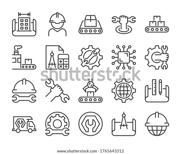 Engineering icons.\
Engineering and Manufacturing line icon set. Vector illustration.\
Editable stroke.