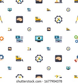 engineering icons pattern seamless. Included editable flat bulldozer, Computer Vision, Construction, Artificial Intelligence, Systems Integration icons. engineering icons for web and mobile.