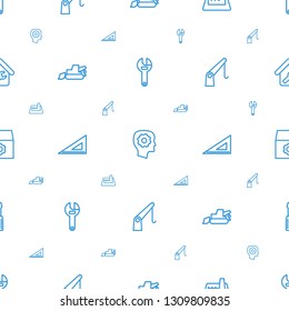 engineering icons pattern seamless white background. Included editable outline wrench, gear in head, factory, excavator, ruler, cargo crane icons. engineering icons for web and mobile.