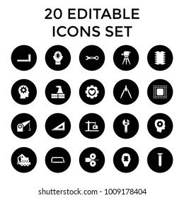 Engineering icons. set of 20 editable filled engineering icons such as factory, gear in head, wrench, ruler, compass. best quality engineering elements in trendy style.