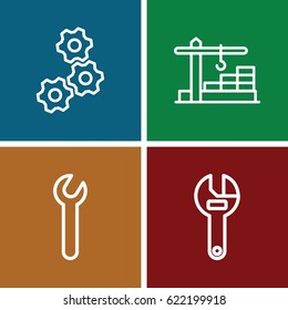 Engineering icons set. set of 4 engineering outline icons such as wrench, construction  crane