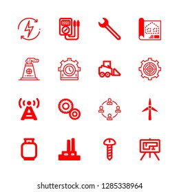 engineering icons set with bulldozer, gas and wrench vector set