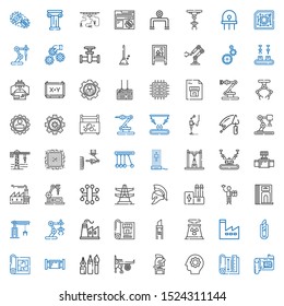 engineering icons set. Collection of engineering with cpu, blueprint, gear, helmet, engine, tools, pipe, cutter, factory, nuclear plant. Editable and scalable engineering icons.