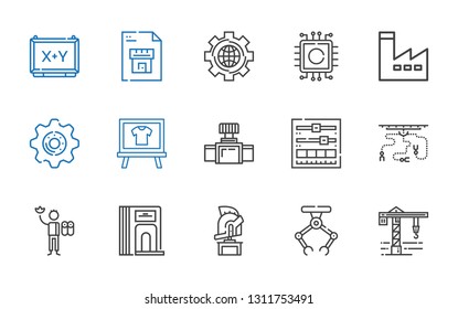 engineering icons set. Collection of engineering with crane, industrial robot, helmet, divider, worker, setting, valve, board, settings. Editable and scalable engineering icons.
