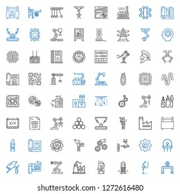 engineering icons set. Collection of engineering with pipeline, d printer, reservoir, helmet, factory, industrial robot, cpu, trowel. Editable and scalable engineering icons.