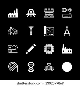 engineering icons set with drawing compass, factory and blueprint vector set