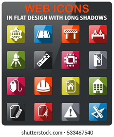 engineering icons set in flat design with long shadow