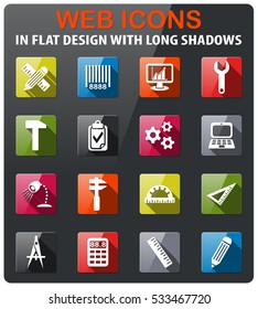 engineering icons set in flat design with long shadow