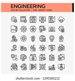 Engineering Icons Set. UI Pixel Perfect Well-crafted Vector Thin Line Icons. The illustrations are a vector.