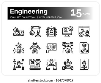Engineering Icons Set. UI Pixel Perfect Well-crafted Vector Thin Line Icons. The illustrations are a vector.