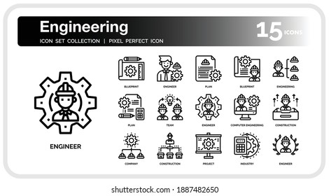 Engineering  Icons Set. UI Pixel Perfect Well-crafted Vector Thin Line Icons. The illustrations are a vector.