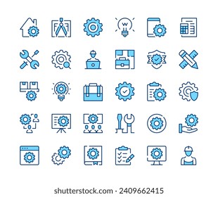 Engineering icons set. Vector line icons. Blue color outline stroke symbols. Modern concepts