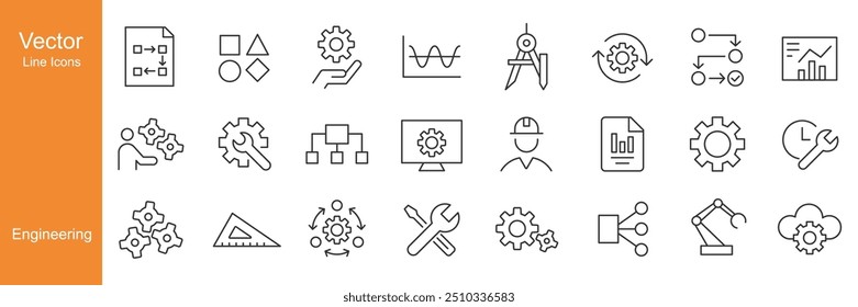 Ícones de Engenharia - Linha de Vetor. Traço editável.