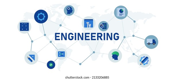 Engineering illustration concept web header icon set cogs wheel wrench vector 