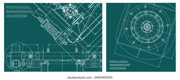 Conjunto de ilustraciones de ingeniería. Portada, volante, pancarta, fondo