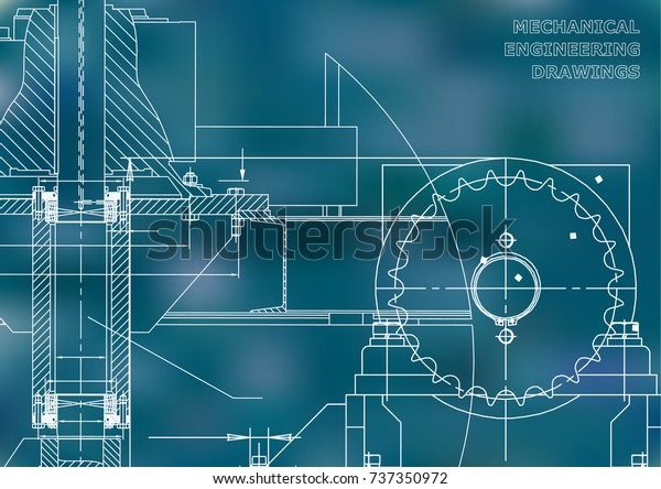 Engineering illustrations.\
Blueprints. Mechanical drawings. Technical Design. Banner. Blue\
background