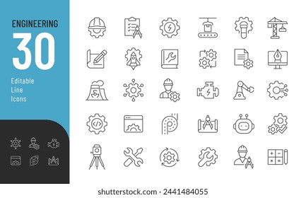 
Engineering Income Line Editable Icons set. Vector illustration in modern thin line style of technologies related icons: blueprint, engineer, manufacturing, and more. Pictograms and infographics.