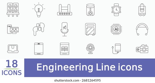 Conjunto de iconos editables de línea de ingresos de ingeniería.