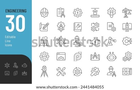 
Engineering Income Line Editable Icons set. Vector illustration in modern thin line style of technologies related icons: blueprint, engineer, manufacturing, and more. Pictograms and infographics.