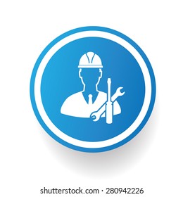 Engineering, industry icon on blue button,white background,clean vector