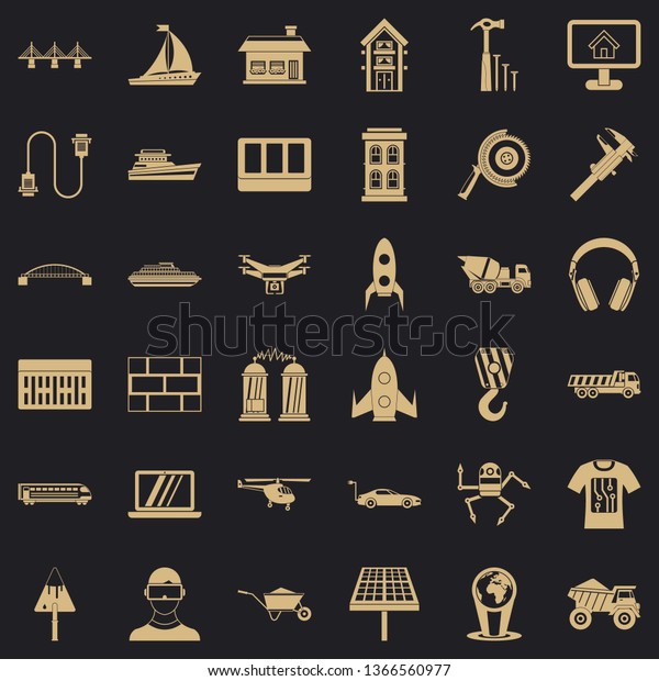 Engineering in\
industry icons set. Simple style of 36 engineering in industry\
vector icons for web for any\
design