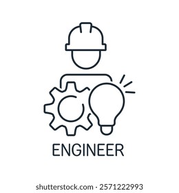 Engineering innovative idea. Modern technical solutions. Vector linear icon illustration isolated on white background.