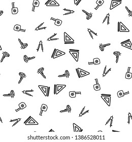 Engineering Instruments Seamless Pattern Vector. Caliper, Compass, Ruler With Pencil And Tape Measure Engineering Tools And Devices Monochrome Texture Icons. Template Flat Illustration