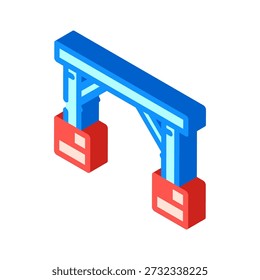 Engineering isometric illustration depicting a stylized arch bridge structure with robust supports, symbolizing construction, innovation, and technological development in architectural design