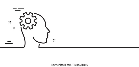 Engineering line icon. Cogwheel tool sign. Man think symbol. Minimal line illustration background. Engineering line icon pattern banner. White web template concept. Vector