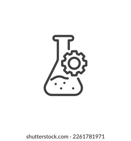 Engineering line icon. linear style sign for mobile concept and web design. Chemical flask and gear outline vector icon. Symbol, logo illustration. Vector graphics