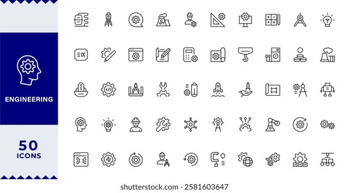 Engineering line icon set. Engineering Income Line Editable Icons set.Blueprint, engineer, engineering technology, design, project, production, construction, manufacturing Editable stroke.