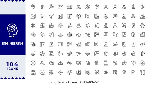 Engineering line icon set. Engineering Income Line Editable Icons set.Blueprint, engineer, engineering technology, design, project, production, construction, manufacturing Editable stroke.