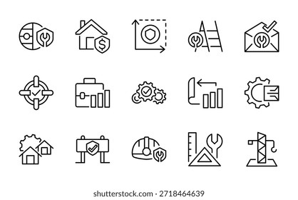 Engineering line icon set. Management, business, organization, finance, transparent, manufacturing, hard hat line icon set. Ui thin line icon pack.