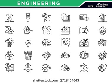 Engineering line icon set. Management, business, organization, finance, transparent, manufacturing, hard hat line icon set. Ui thin line icon pack.