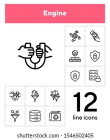Engineering line icon set. Set of line icon on white background. Technology concept. Security, fuel, machine. Vector illustration can be used for topics like progress, industry