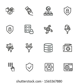 Engineering line icon set. Set of line icon on white background. Technology concept. Security, fuel, machine. Vector illustration can be used for topics like progress, industry