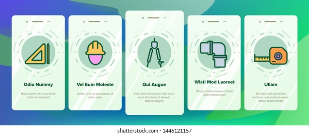 Engineering Line Icon Set Vector Onboarding Mobile App Page Screen. Technician Design. Machinery Engineering Icons. Industrial Factory Production. Thin Outline Illustration