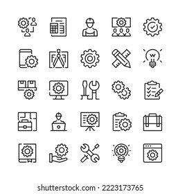 Engineering line icons. Outline symbols. Vector line icons set