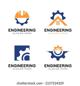Colección de logotipos de ingeniería. Vector de engranajes y casco para el concepto industrial. Diseño de iconos de ingeniero