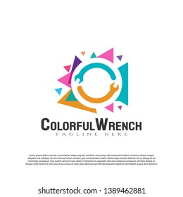 Engineering logo with colorful wrench concept. Technology icon. Factory tech sign -vector