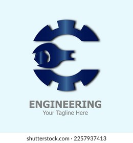 Engineering Logo Design in blue color. vector