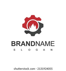 Plantilla De Logotipo De Ingeniería, Elemento De Engranaje Y Llama Para Empresa Industrial